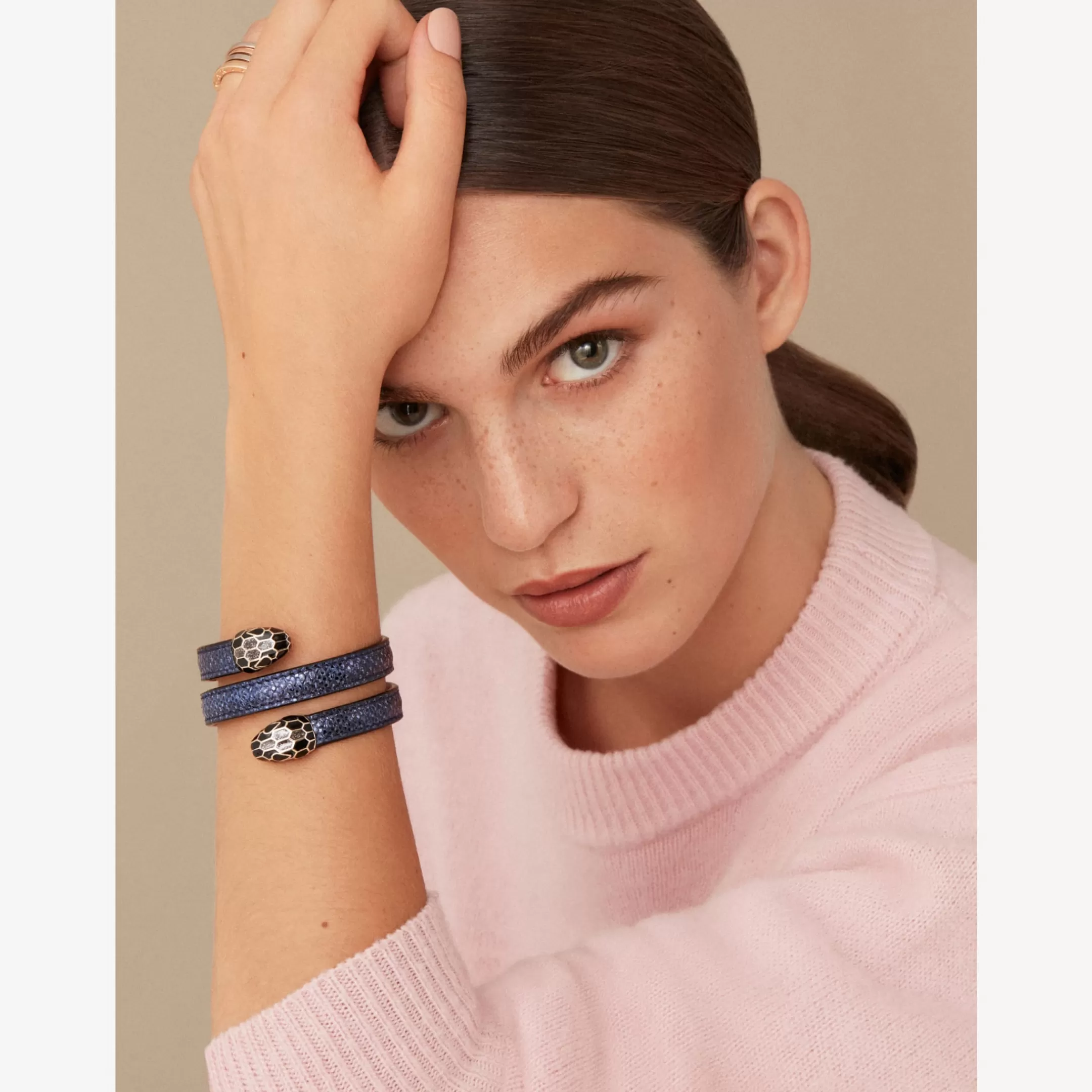 BVLGARI Serpenti Forever Lederarmband Blau Flash Sale